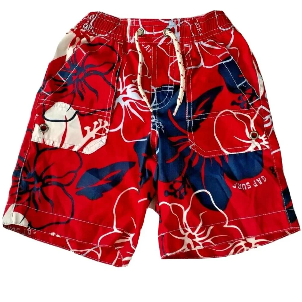 Gap Boys Swim Trunks Red Hibiscus Swimsuit Bathing Suit Size 2T